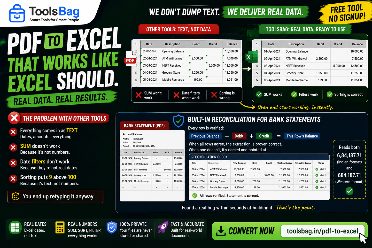PDF to Excel Converter — Bank Statement to XLSX, Free
