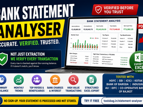Bank Statement Analyser Online – PDF, Excel & CSV | ToolsBag