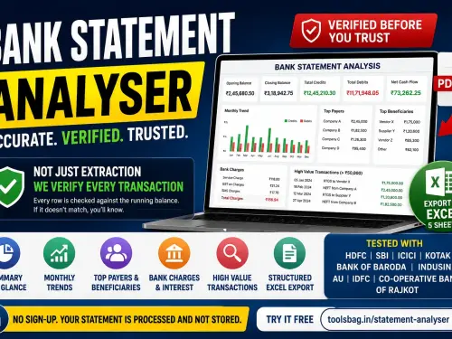 Bank Statement Analyser Online – PDF, Excel & CSV | ToolsBag