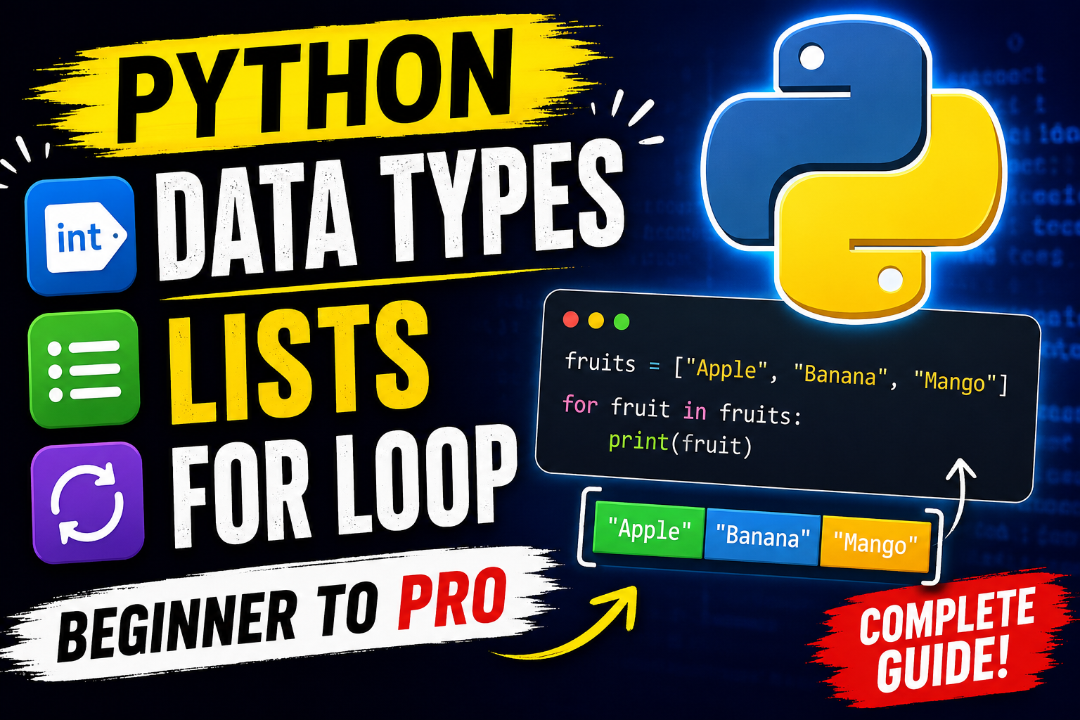 Python Data Types, Lists & For Loop