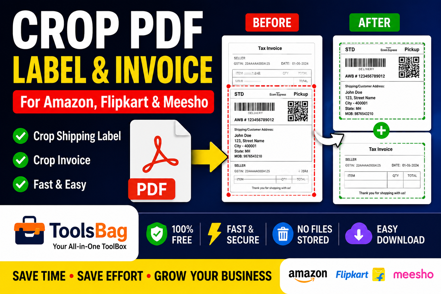 Crop Amazon, Flipkart & Meesho Shipping Labels Online | Free PDF Crop Tool